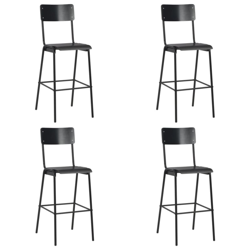 vidaXL Taburetes de cocina 4 uds madera contrachapada y acero negro vidaXL Taburetes de cocina 4 uds madera contrachapada y acero negro