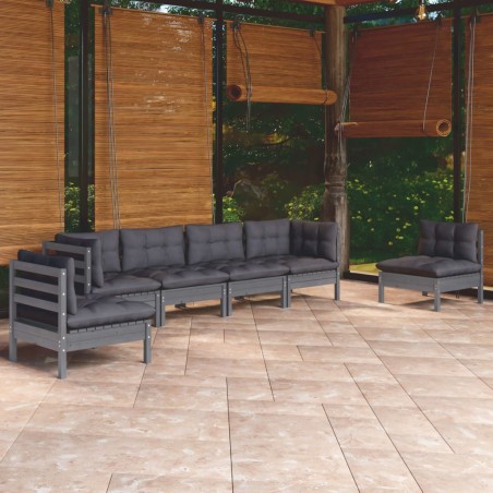 vidaXL Muebles de jardín 6 piezas con cojines de madera maciza de pino