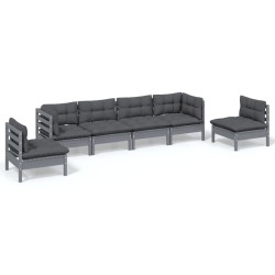 vidaXL Muebles de jardín 6 piezas con cojines de madera maciza de pino