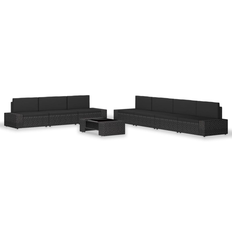 vidaXL Juego de muebles de jardín 8 piezas ratán sintético negro vidaXL Juego de muebles de jardín 8 piezas ratán sintético negro