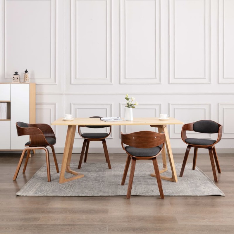 vidaXL Sillas de comedor 6 unidades madera curvada y tela gris vidaXL Sillas de comedor 6 unidades madera curvada y tela gris