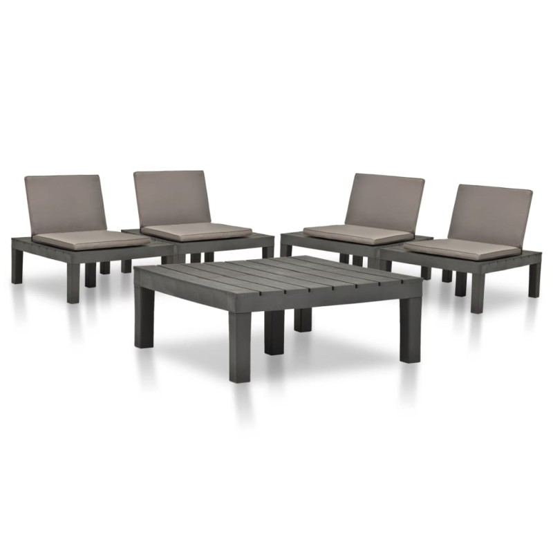 vidaXL Juego de muebles de jardín 5 piezas plástico gris antracita vidaXL Juego de muebles de jardín 5 piezas plástico gris antracita