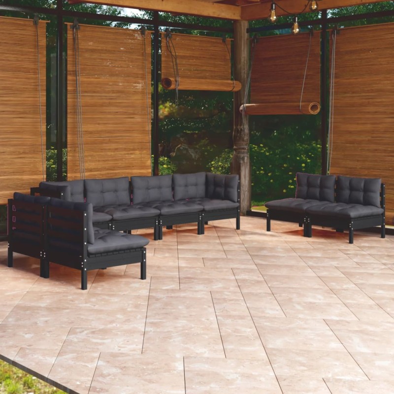 vidaXL Juego de muebles de jardín 8 pzas y cojines madera maciza pino vidaXL Juego de muebles de jardín 8 pzas y cojines madera maciza pino