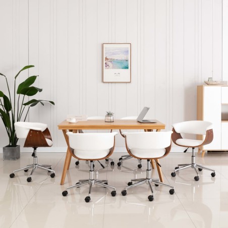 vidaXL Sillas de comedor giratorias 6 uds cuero sintético blanco
