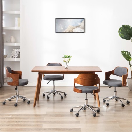 vidaXL Sillas de comedor giratorias 4 uds madera curvada y tela gris 