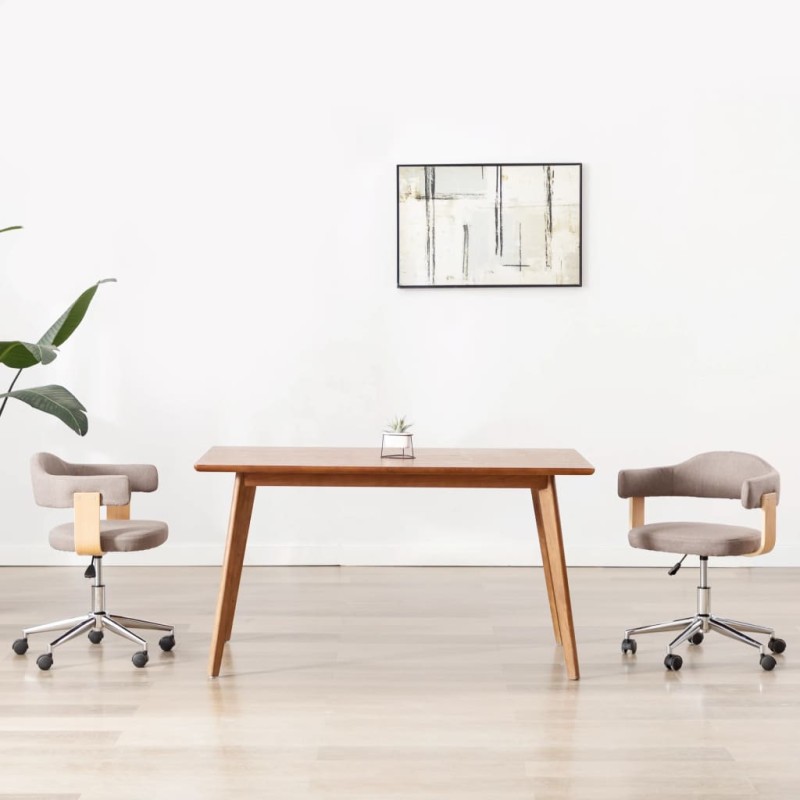 vidaXL Sillas comedor giratorias 2 uds madera curvada tela gris taupe vidaXL Sillas comedor giratorias 2 uds madera curvada tela gris taupe