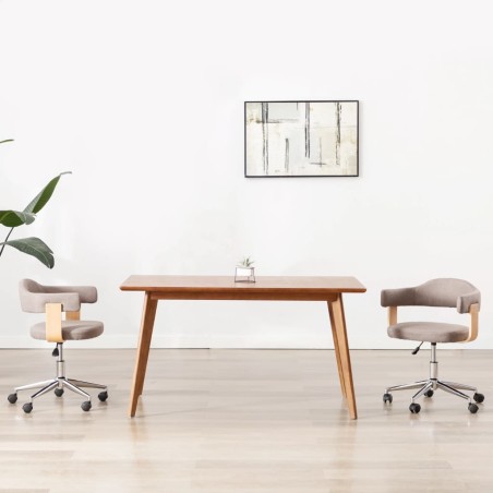 vidaXL Sillas comedor giratorias 2 uds madera curvada tela gris taupe