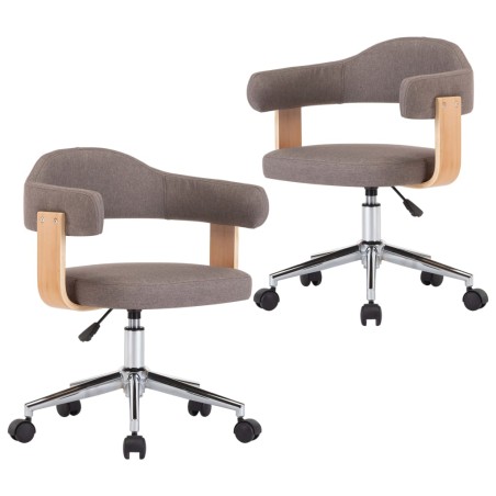vidaXL Sillas comedor giratorias 2 uds madera curvada tela gris taupe