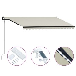 vidaXL Toldo retráctil sensor de viento y LED color crema 400x300 cm