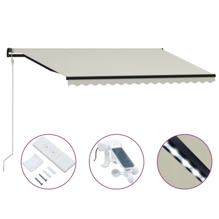 vidaXL Toldo retráctil sensor de viento y LED color crema 400x300 cm