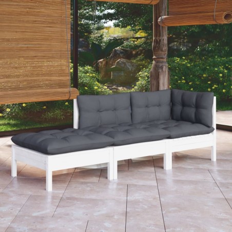 vidaXL Muebles de jardín 3 pzas con cojines madera maciza de pino