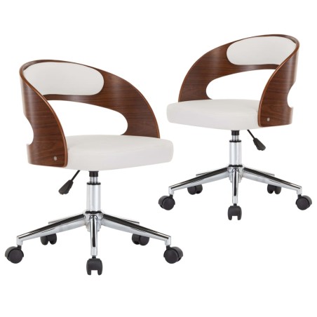 vidaXL Sillas de comedor giratorias 2 uds madera curvada cuero blanco