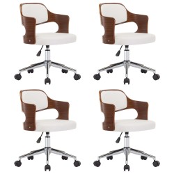 vidaXL Sillas de comedor giratorias 4 uds madera curvada cuero blanco