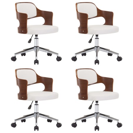 vidaXL Sillas de comedor giratorias 4 uds madera curvada cuero blanco