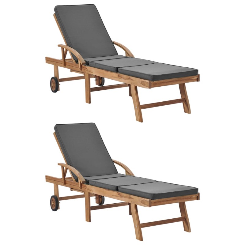 vidaXL Tumbonas con cojín 2 uds madera maciza de teca gris oscuro vidaXL Tumbonas con cojín 2 uds madera maciza de teca gris oscuro