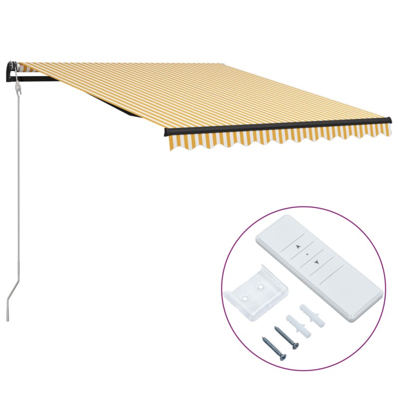 vidaXL Toldo automático retráctil amarillo y blanco 300x250 cm