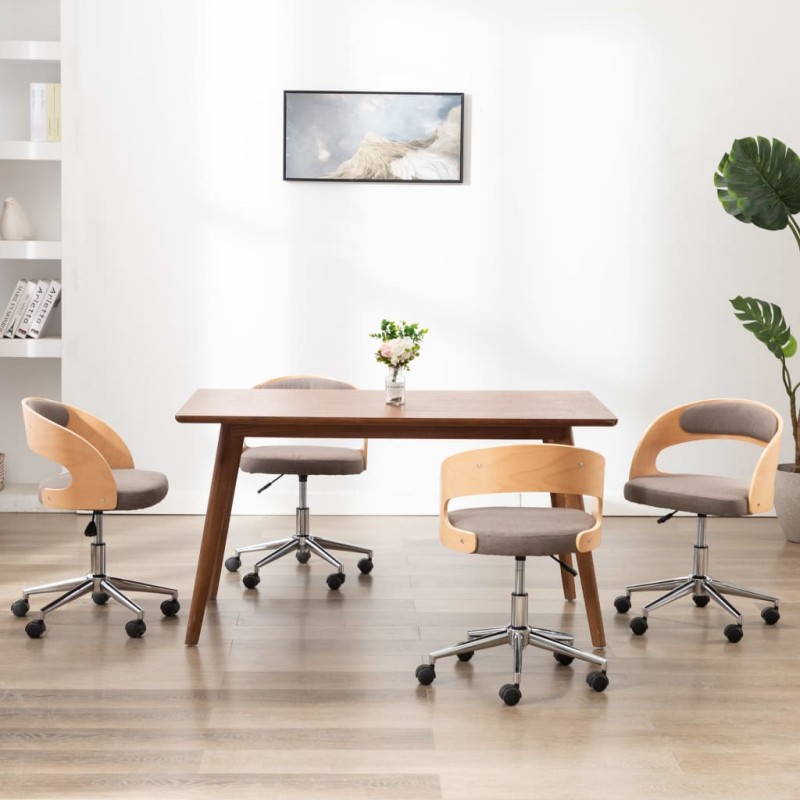 vidaXL Sillas comedor giratorias 4 uds madera curvada tela gris taupe vidaXL Sillas comedor giratorias 4 uds madera curvada tela gris taupe