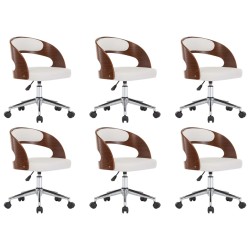 vidaXL Sillas de comedor giratorias 6 uds madera curvada cuero blanco