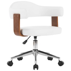 vidaXL Silla oficina giratoria madera curvada cuero sintético blanco