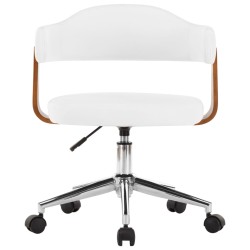 vidaXL Silla oficina giratoria madera curvada cuero sintético blanco