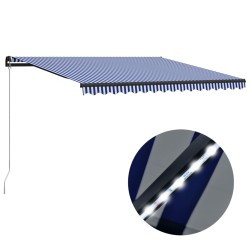   vidaXL Toldo manual retráctil con LED azul y blanco 450x300 cm