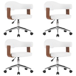vidaXL Sillas de comedor giratorias 4 uds madera curvada cuero blanco