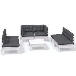 vidaXL Muebles de jardín 7 pzas con cojines madera maciza de pino