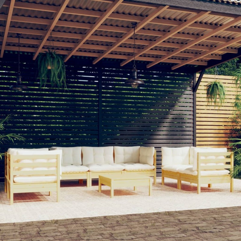 vidaXL Muebles de jardín 8 piezas cojines madera maciza  de pino