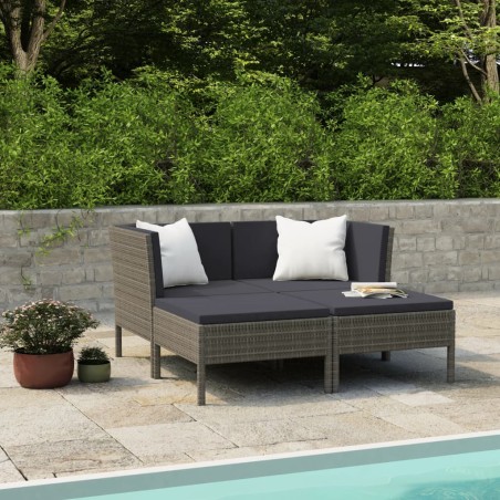 vidaXL Set de muebles de jardín 4 pzas y cojines ratán sintético gris
