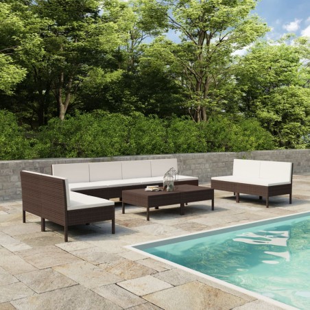 vidaXL Set muebles de jardín 10 piezas cojines ratán sintético marrón