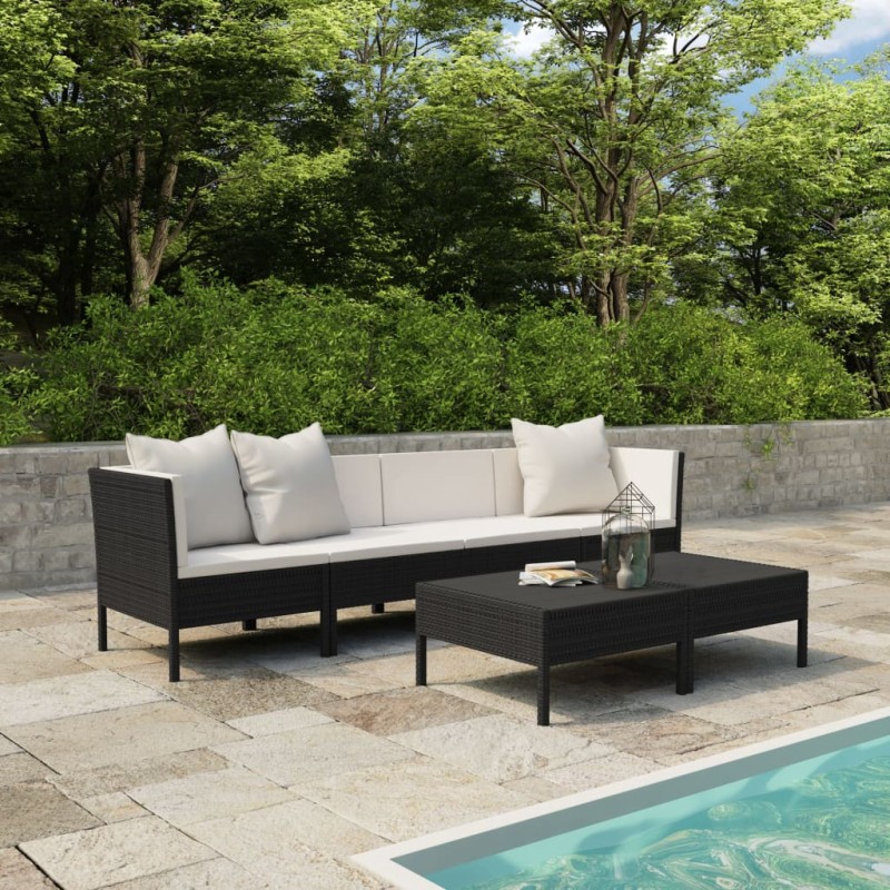 vidaXL Set de muebles de jardín 6 pzas y cojines ratán sintético negro vidaXL Set de muebles de jardín 6 pzas y cojines ratán sintético negro