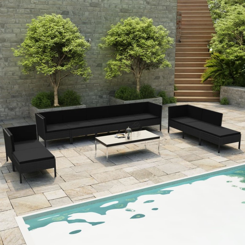 vidaXL Set de muebles de jardín 10 pzas cojines ratán sintético negro