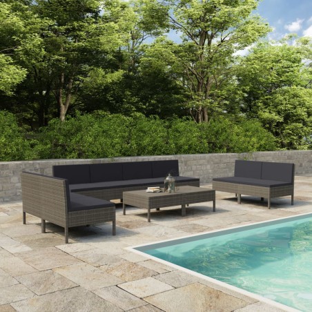 vidaXL Set de muebles de jardín 10 pzas y cojines ratán sintético gris
