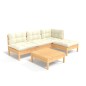 vidaXL Muebles de jardín 5 piezas cojines madera de pino crema vidaXL Muebles de jardín 5 piezas cojines madera de pino crema