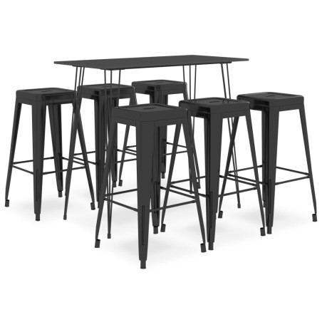 vidaXL Mesa alta y taburetes de bar 7 piezas negro