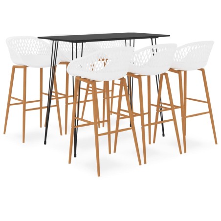 vidaXL Mesa alta y taburetes de bar 7 piezas negro y blanco