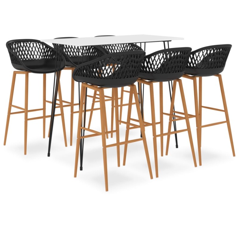vidaXL Mesa alta y taburetes de bar 7 piezas blanco y negro vidaXL Mesa alta y taburetes de bar 7 piezas blanco y negro