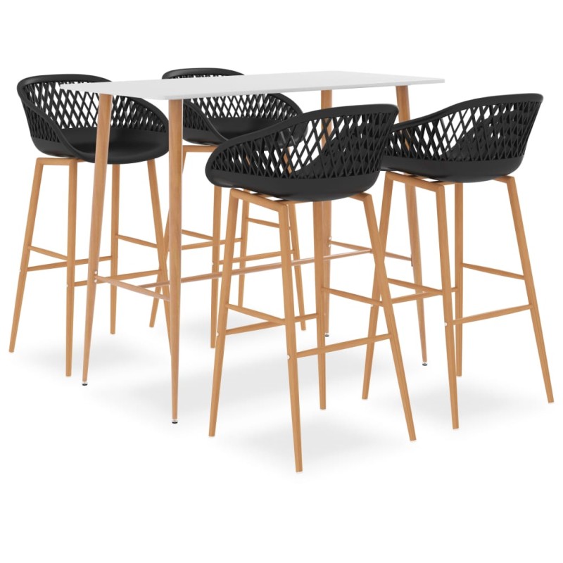 vidaXL Mesa alta y taburetes de bar 5 piezas blanco y negro vidaXL Mesa alta y taburetes de bar 5 piezas blanco y negro