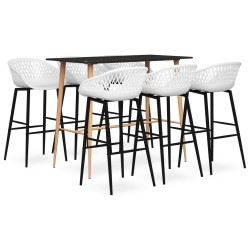 vidaXL Mesa alta y taburetes de bar 7 piezas negro y blanco
