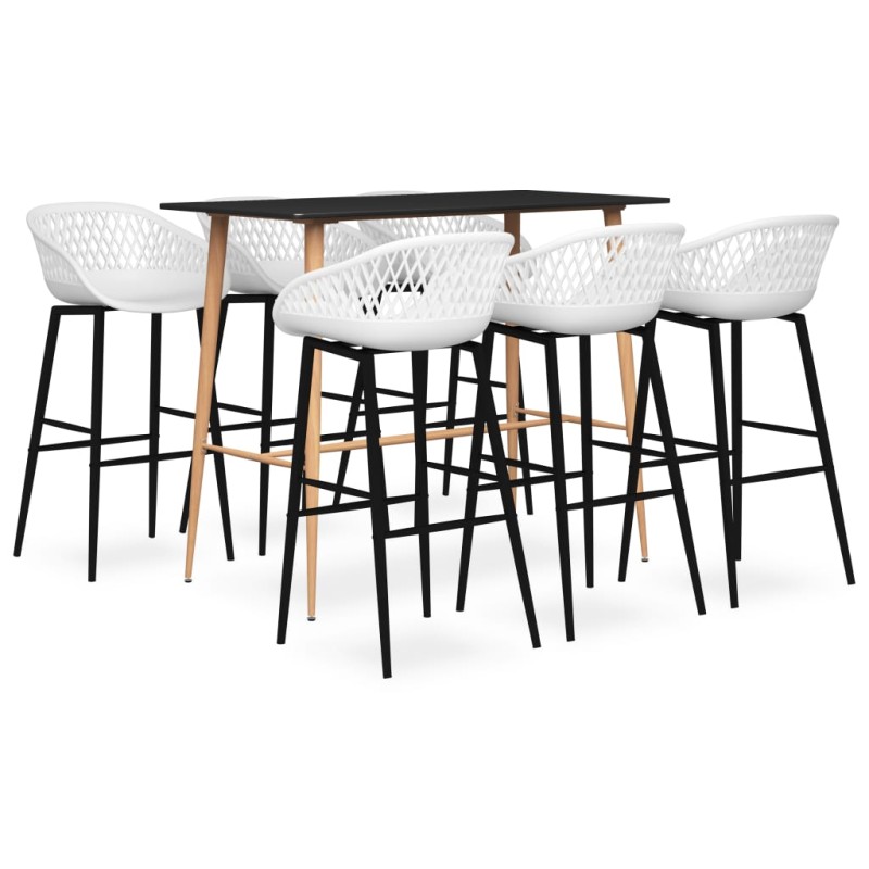 vidaXL Mesa alta y taburetes de bar 7 piezas negro y blanco vidaXL Mesa alta y taburetes de bar 7 piezas negro y blanco