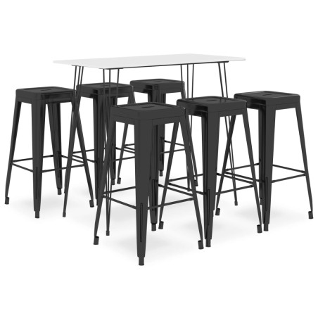 vidaXL Mesa alta y taburetes de bar 7 piezas blanco y negro