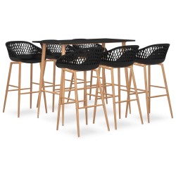 vidaXL Mesa alta y taburetes de bar 7 piezas negro