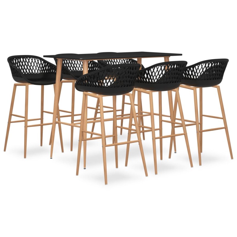 vidaXL Mesa alta y taburetes de bar 7 piezas negro vidaXL Mesa alta y taburetes de bar 7 piezas negro