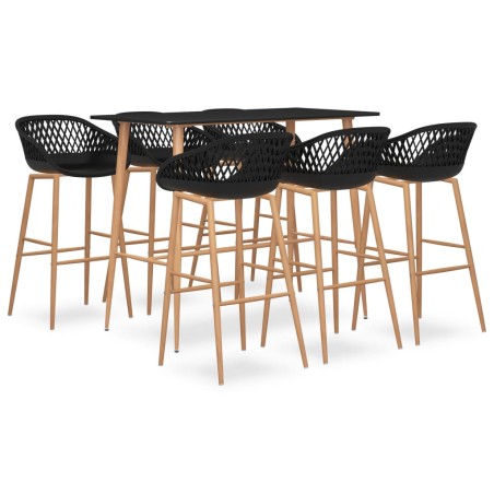vidaXL Mesa alta y taburetes de bar 7 piezas negro