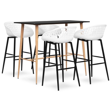 vidaXL Mesa alta y taburetes de bar 5 piezas negro y blanco