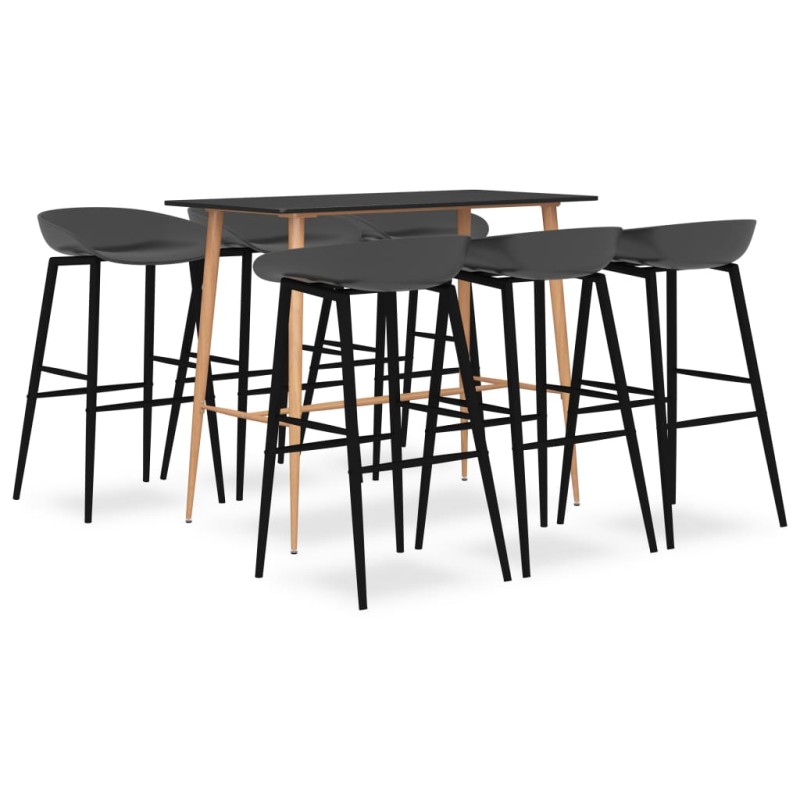 vidaXL Mesa alta y taburetes de bar 7 piezas negro y gris vidaXL Mesa alta y taburetes de bar 7 piezas negro y gris