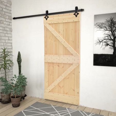vidaXL Puerta corredera con herrajes madera maciza de pino 80x210 cm