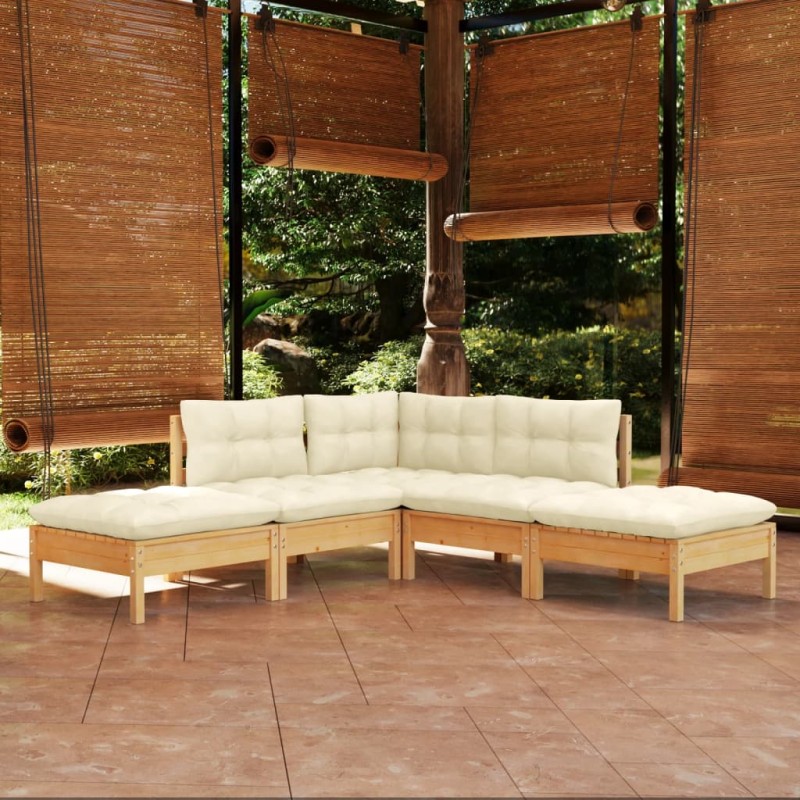 vidaXL Muebles de jardín 5 piezas cojines madera de pino crema vidaXL Muebles de jardín 5 piezas cojines madera de pino crema