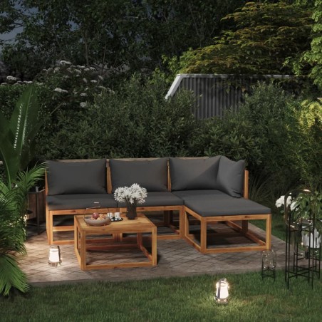 vidaXL Muebles de jardín 5 pzas cojines crema madera maciza de acacia