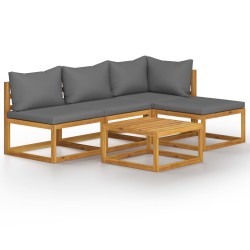 vidaXL Muebles de jardín 5 pzas cojines crema madera maciza de acacia